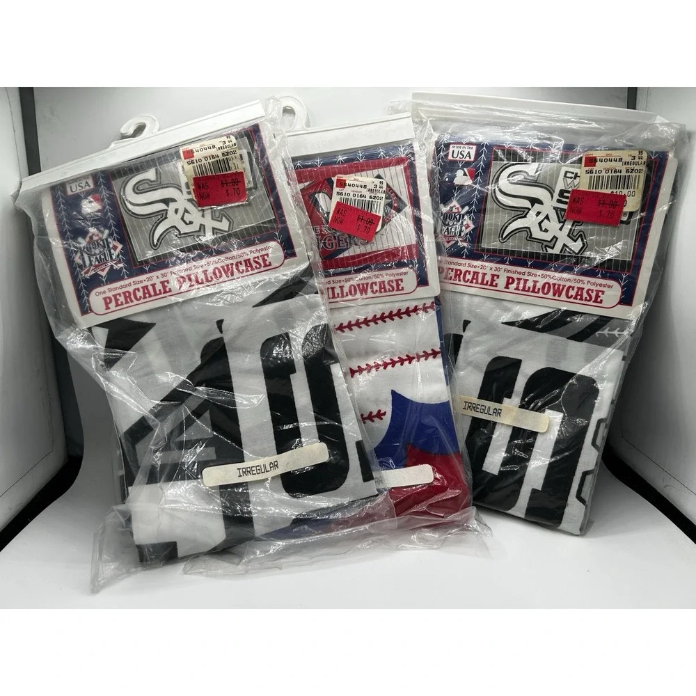 Vintage MLB Rookie League Percale Pillowcases Lot‎ of 3 White Sox Rangers USA